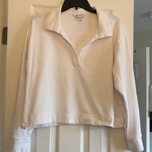 Athleta White Cropped Long-Sleeve Polo Pullover